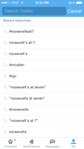 Roosevelt's at 7's saved Twitter searches