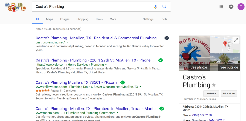 Castros Plumbing Google Search Results